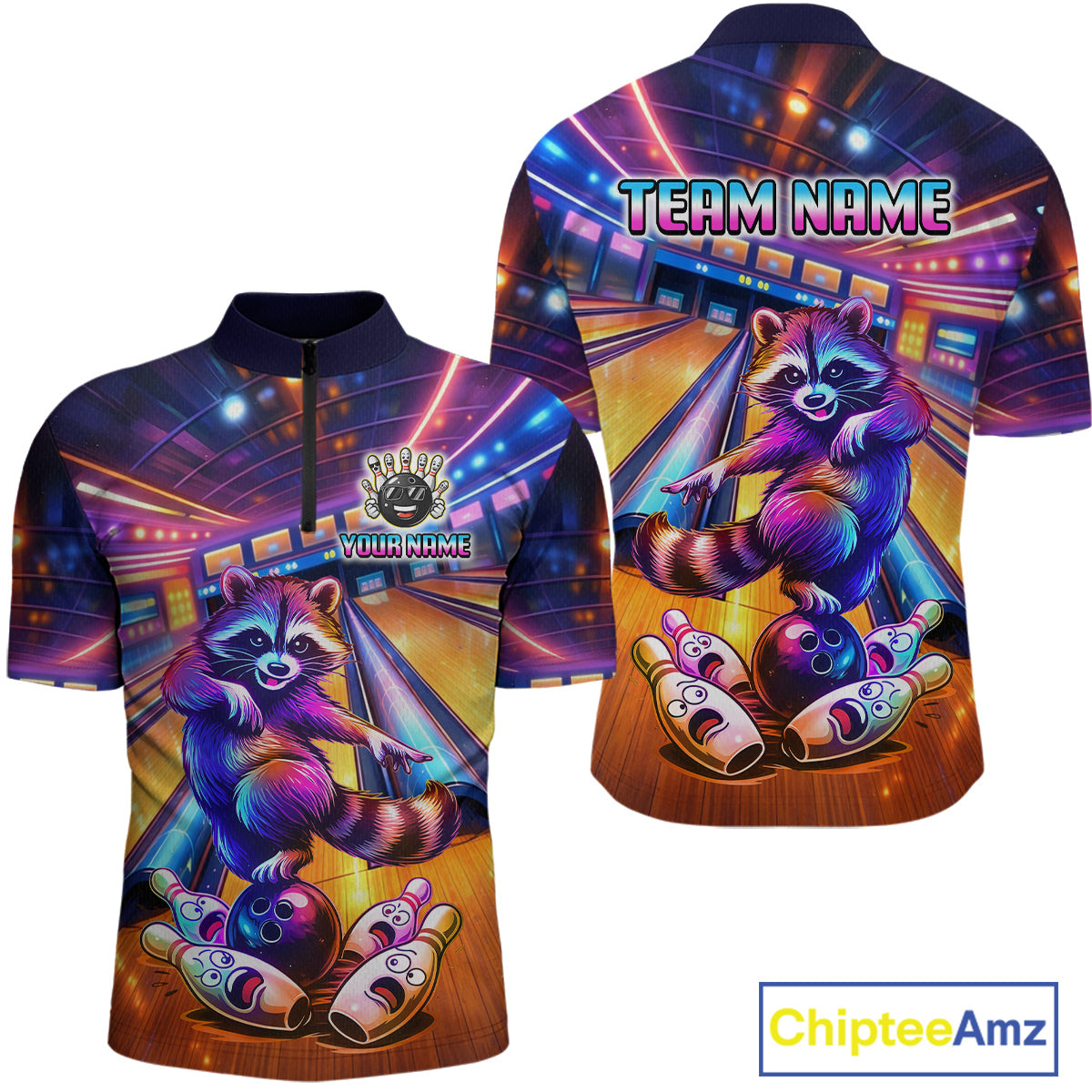 Funny Raccoon Bowling Custom Bowling League Jersey Polo & 1/4-Zip Bowling Outfit
