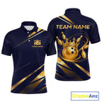 Custom Navy & Gold Bowling Team Shirt Crown Bowling Ball Jersey Polo & 1/4-Zip