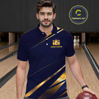 Custom Navy & Gold Bowling Team Shirt Crown Bowling Ball Jersey Polo & 1/4-Zip