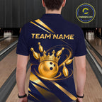 Custom Navy & Gold Bowling Team Shirt Crown Bowling Ball Jersey Polo & 1/4-Zip