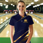 Custom Navy & Gold Bowling Team Shirt Crown Bowling Ball Jersey Polo & 1/4-Zip