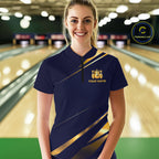 Custom Navy & Gold Bowling Team Shirt Crown Bowling Ball Jersey Polo & 1/4-Zip