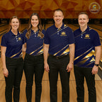 Custom Navy & Gold Bowling Team Shirt Crown Bowling Ball Jersey Polo & 1/4-Zip