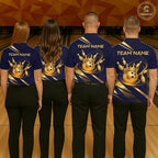 Custom Navy & Gold Bowling Team Shirt Crown Bowling Ball Jersey Polo & 1/4-Zip