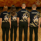 Custom Flame Bowling Shirt Black Gold Liquid Bowling Jersey Polo & 1/4-Zip