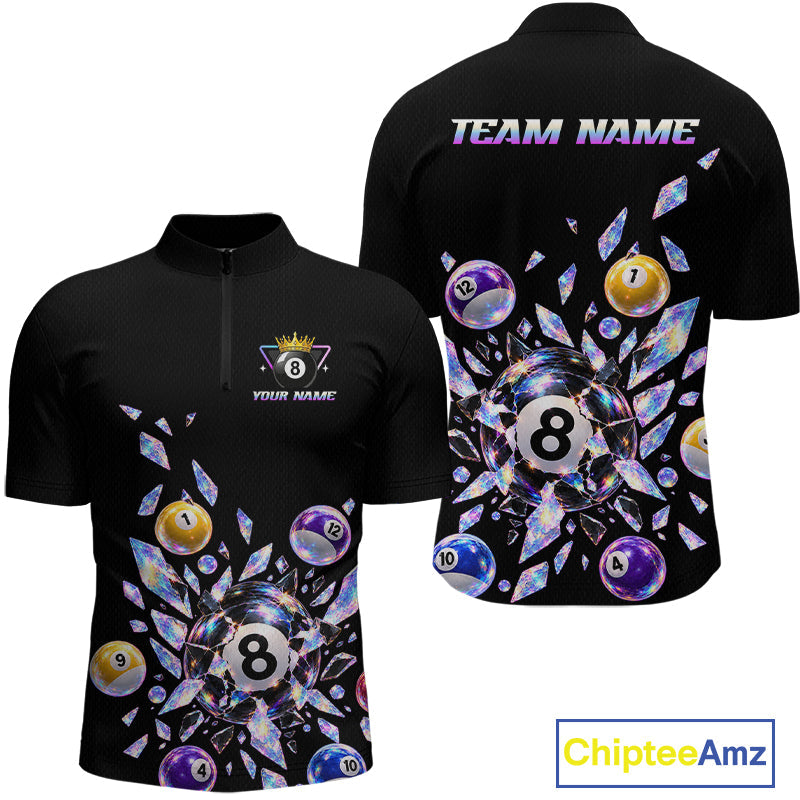 Custom Holographic Glass Break 8 Ball Billiard Shirts Team Pool Jersey