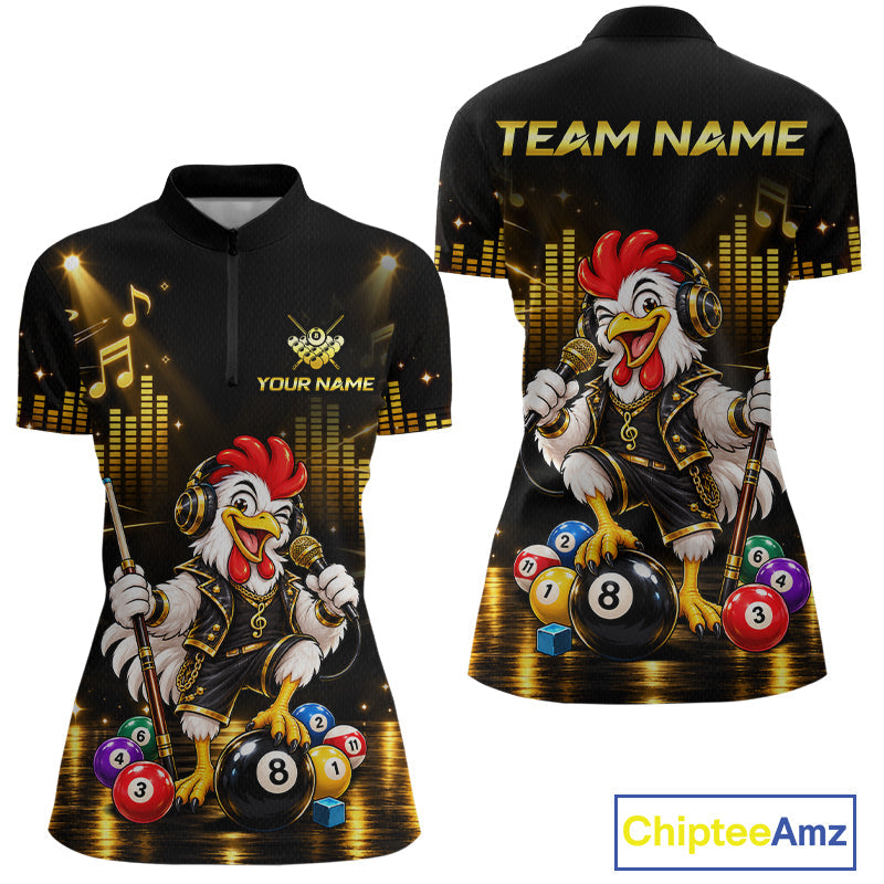 Custom Funny Chicken Billiard Shirt Music Billiard Pool Jersey Polo & Quarter-Zip