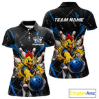 Custom Blue Funny Chicken Bowling Team Shirt Break Glass Bowling Jersey