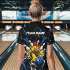 Custom Blue Funny Chicken Bowling Team Shirt Break Glass Bowling Jersey