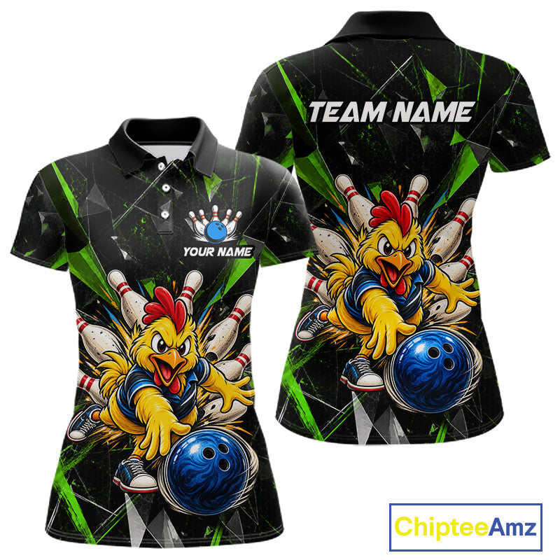 Custom Green Funny Chicken Bowling Team Shirt Break Glass Bowling Jersey