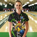 Custom Green Funny Chicken Bowling Team Shirt Break Glass Bowling Jersey
