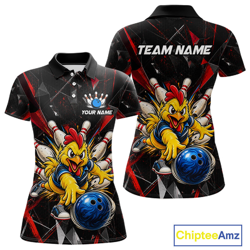 Custom Red Funny Chicken Bowling Team Shirt Break Glass Bowling Jersey