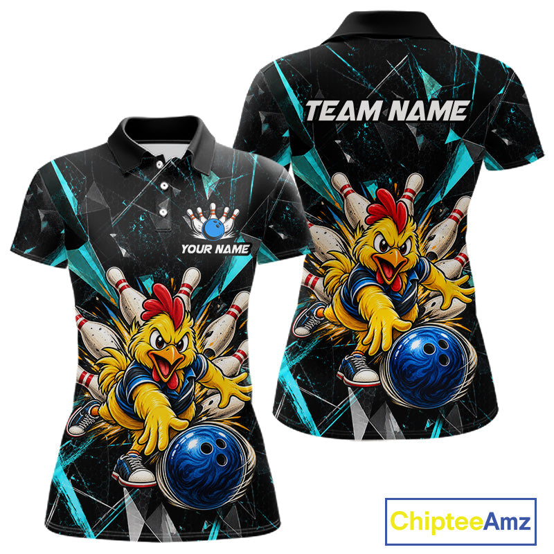 Custom Turquoise Funny Chicken Bowling Team Shirt Break Glass Bowling Jersey