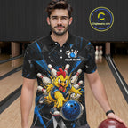 Custom Blue Funny Chicken Bowling Team Shirt Break Glass Bowling Jersey
