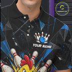 Custom Blue Funny Chicken Bowling Team Shirt Break Glass Bowling Jersey