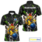 Custom Green Funny Chicken Bowling Team Shirt Break Glass Bowling Jersey