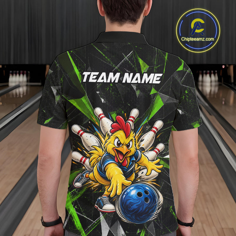 Custom Green Funny Chicken Bowling Team Shirt Break Glass Bowling Jersey