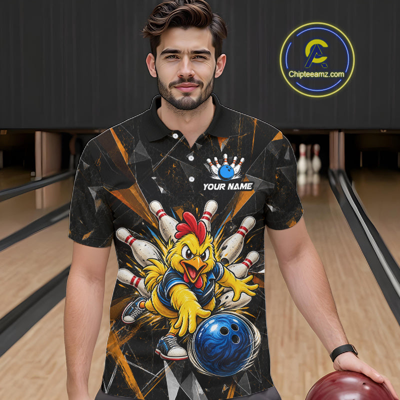 Custom Orange Funny Chicken Bowling Team Shirt Break Glass Bowling Jersey