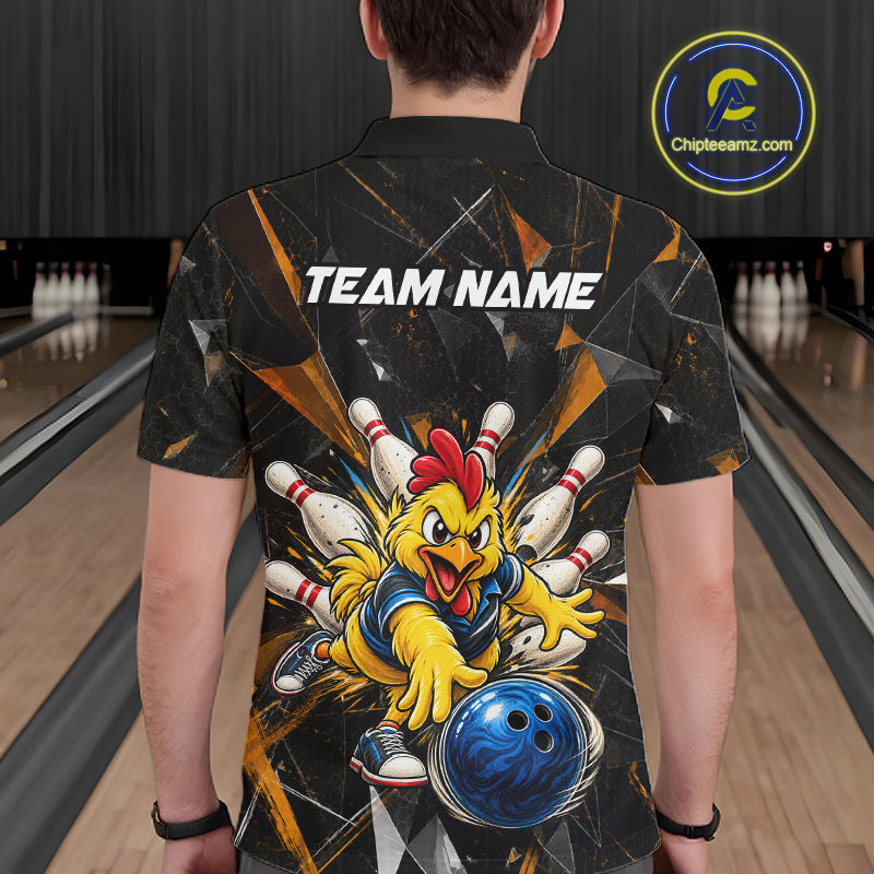 Custom Orange Funny Chicken Bowling Team Shirt Break Glass Bowling Jersey