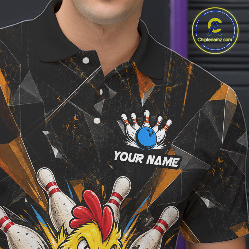 Custom Orange Funny Chicken Bowling Team Shirt Break Glass Bowling Jersey