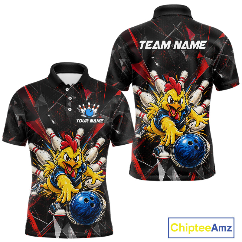 Custom Red Funny Chicken Bowling Team Shirt Break Glass Bowling Jersey