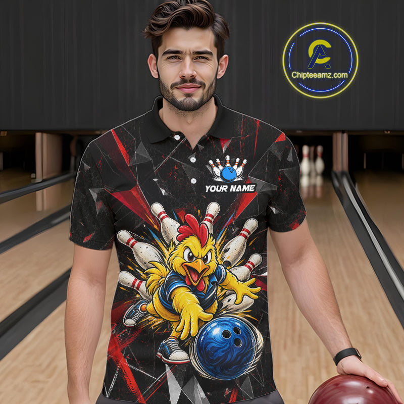 Custom Red Funny Chicken Bowling Team Shirt Break Glass Bowling Jersey