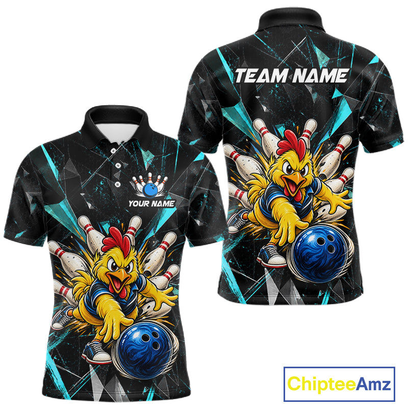 Custom Turquoise Funny Chicken Bowling Team Shirt Break Glass Bowling Jersey