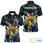 Custom Turquoise Funny Chicken Bowling Team Shirt Break Glass Bowling Jersey