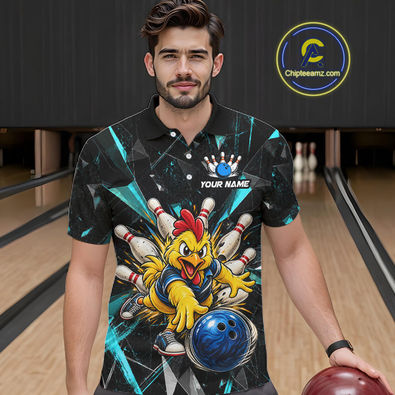 Custom Turquoise Funny Chicken Bowling Team Shirt Break Glass Bowling Jersey
