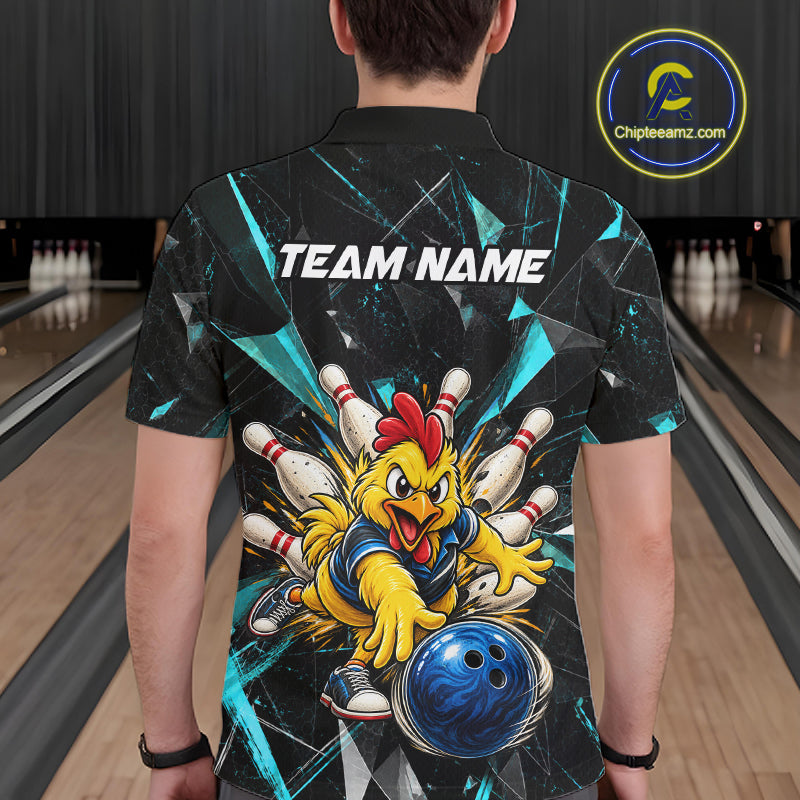 Custom Turquoise Funny Chicken Bowling Team Shirt Break Glass Bowling Jersey