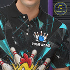 Custom Turquoise Funny Chicken Bowling Team Shirt Break Glass Bowling Jersey