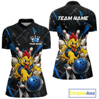 Custom Blue Funny Chicken Bowling Team Shirt Break Glass Bowling Jersey