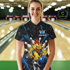 Custom Blue Funny Chicken Bowling Team Shirt Break Glass Bowling Jersey