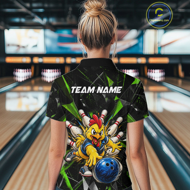 Custom Green Funny Chicken Bowling Team Shirt Break Glass Bowling Jersey