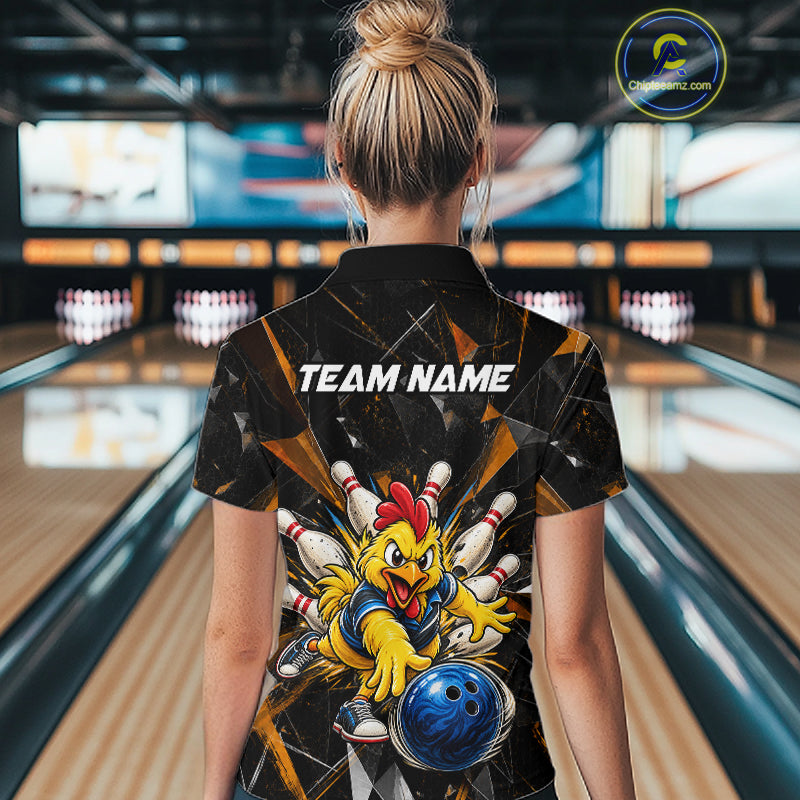 Custom Orange Funny Chicken Bowling Team Shirt Break Glass Bowling Jersey