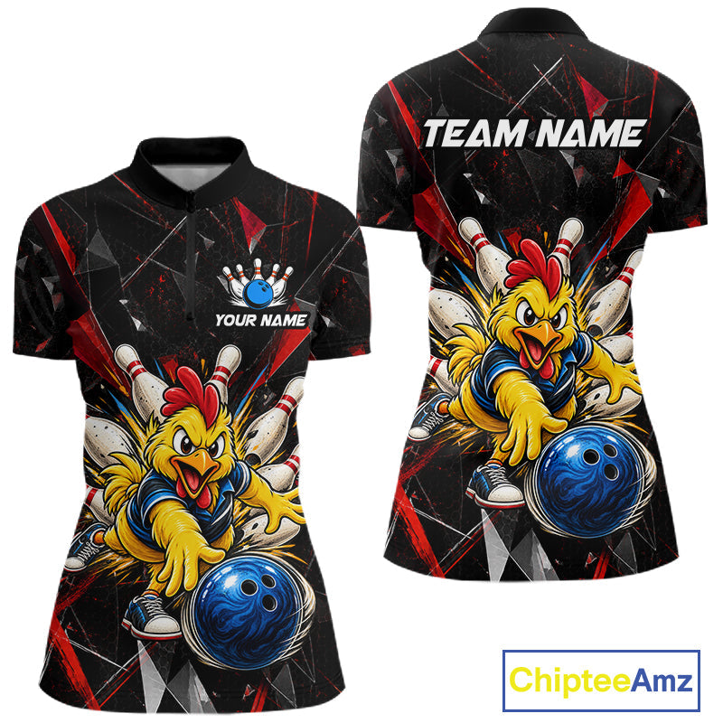 Custom Red Funny Chicken Bowling Team Shirt Break Glass Bowling Jersey