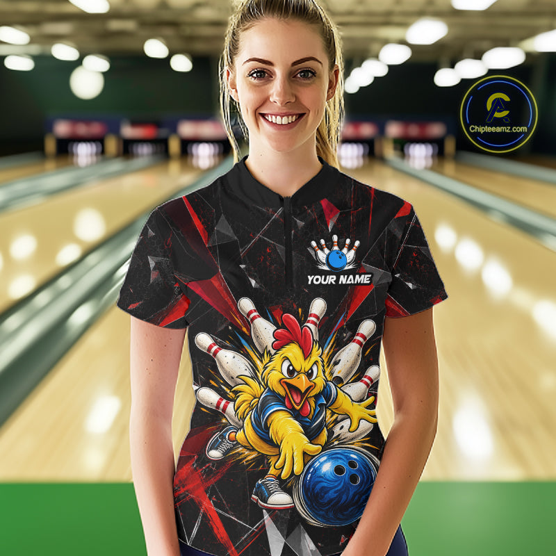 Custom Red Funny Chicken Bowling Team Shirt Break Glass Bowling Jersey