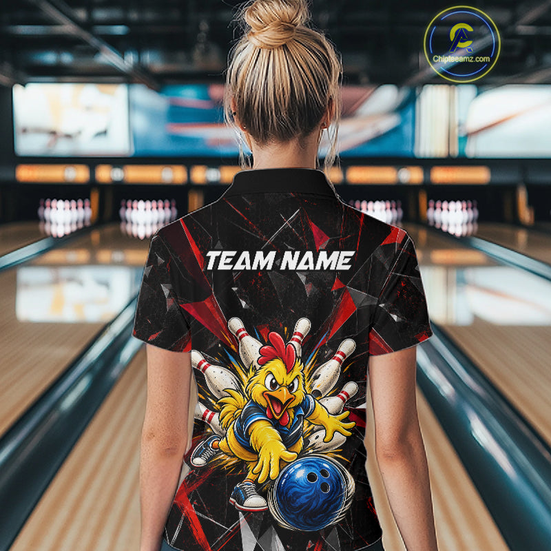 Custom Red Funny Chicken Bowling Team Shirt Break Glass Bowling Jersey