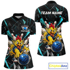 Custom Turquoise Funny Chicken Bowling Team Shirt Break Glass Bowling Jersey