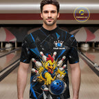 Custom Blue Funny Chicken Bowling Team Shirt Break Glass Bowling Jersey