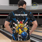 Custom Blue Funny Chicken Bowling Team Shirt Break Glass Bowling Jersey