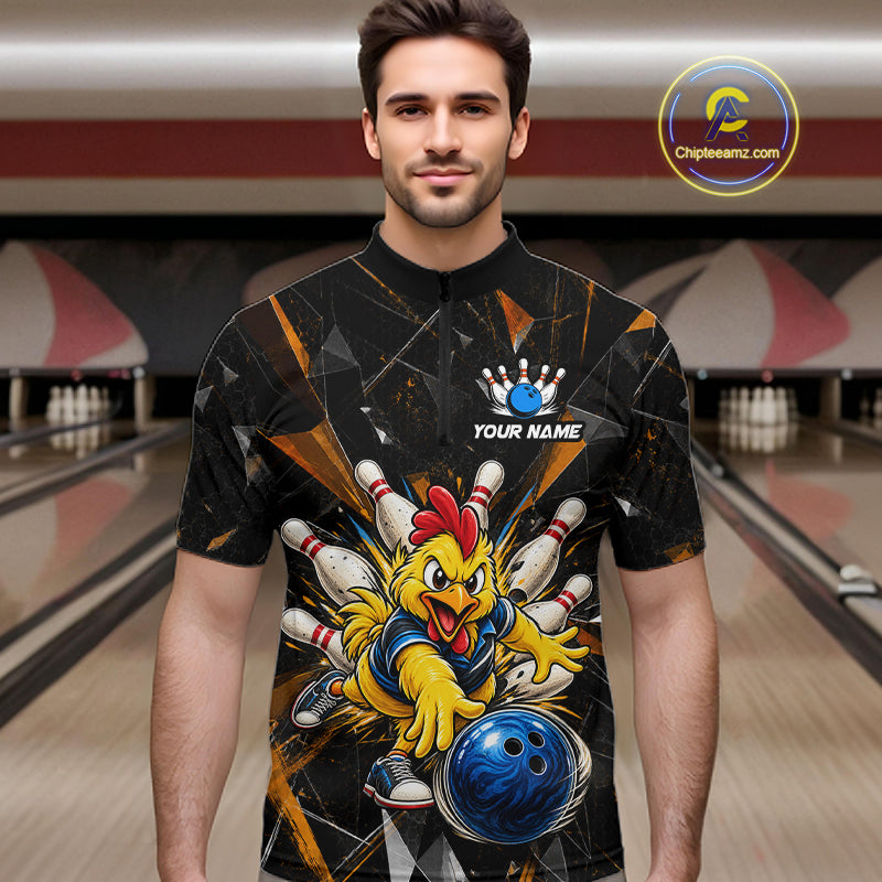 Custom Orange Funny Chicken Bowling Team Shirt Break Glass Bowling Jersey