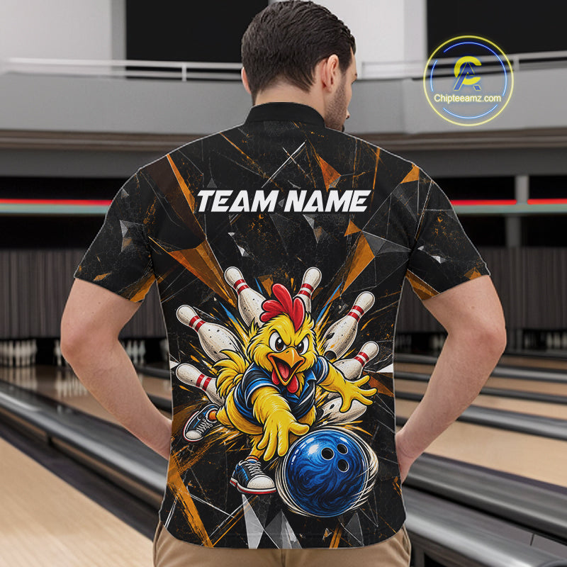 Custom Orange Funny Chicken Bowling Team Shirt Break Glass Bowling Jersey
