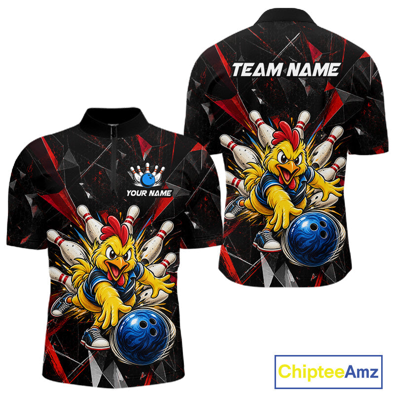 Custom Red Funny Chicken Bowling Team Shirt Break Glass Bowling Jersey