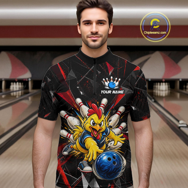 Custom Red Funny Chicken Bowling Team Shirt Break Glass Bowling Jersey