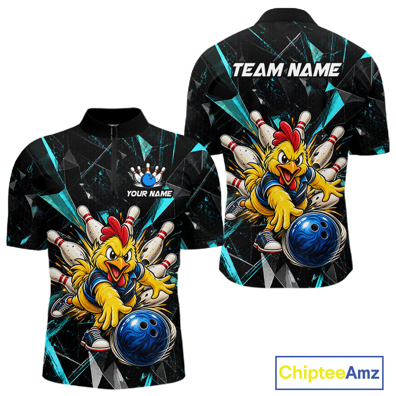 Custom Turquoise Funny Chicken Bowling Team Shirt Break Glass Bowling Jersey