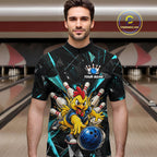 Custom Turquoise Funny Chicken Bowling Team Shirt Break Glass Bowling Jersey