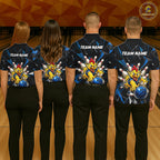 Custom Blue Funny Chicken Bowling Team Shirt Break Glass Bowling Jersey