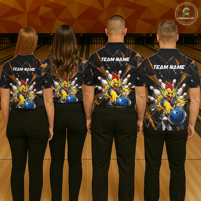 Custom Orange Funny Chicken Bowling Team Shirt Break Glass Bowling Jersey