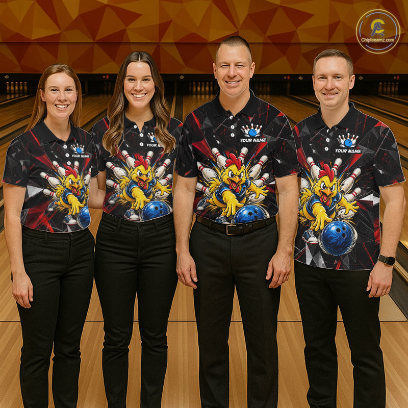 Custom Red Funny Chicken Bowling Team Shirt Break Glass Bowling Jersey